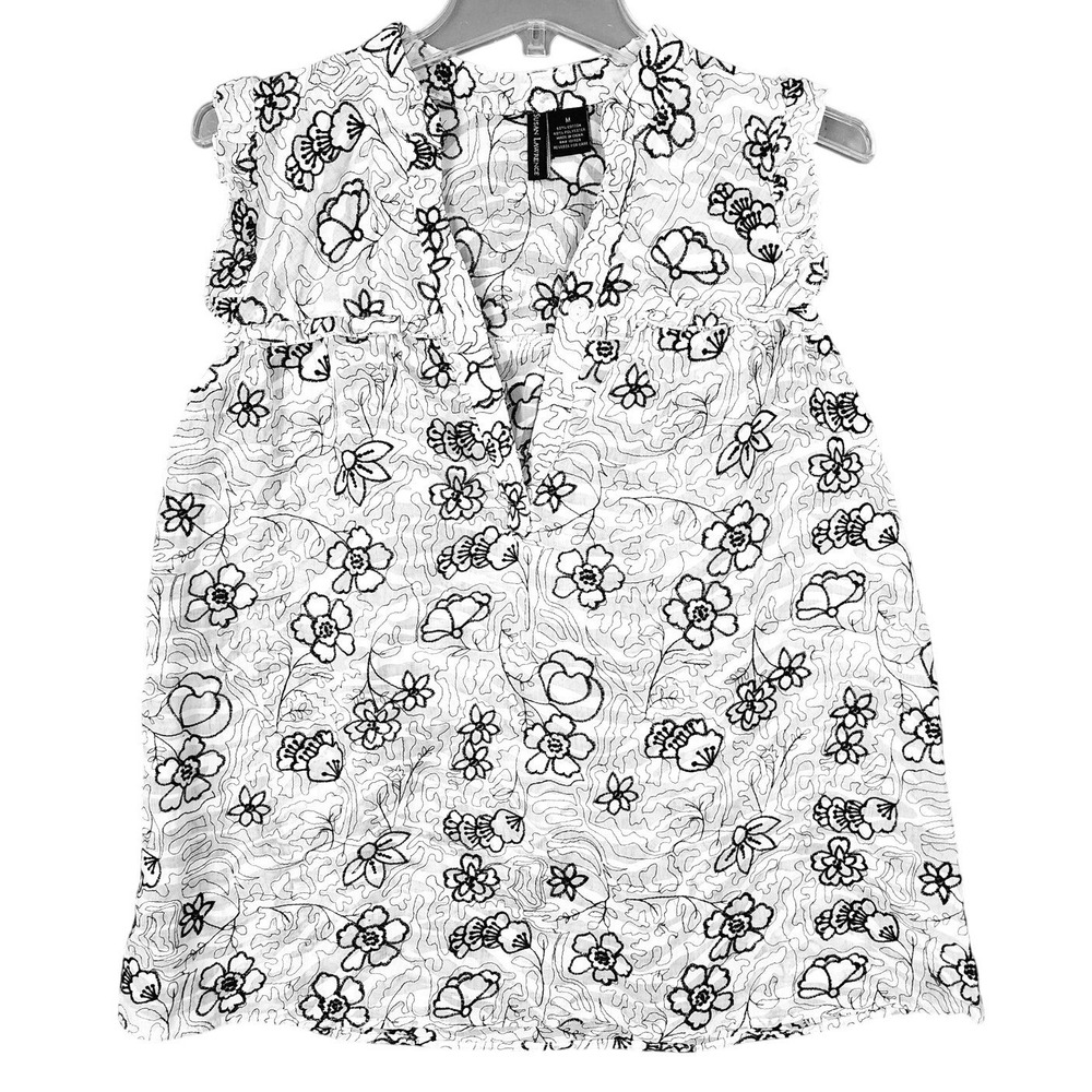 Susan Lawrence Floral Embroidered Blouse M Ruffle Coquette Cottagecore Office‎